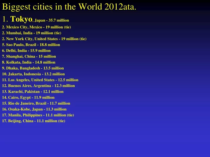 biggest cities in the world 2012ata 1 tokyo japan