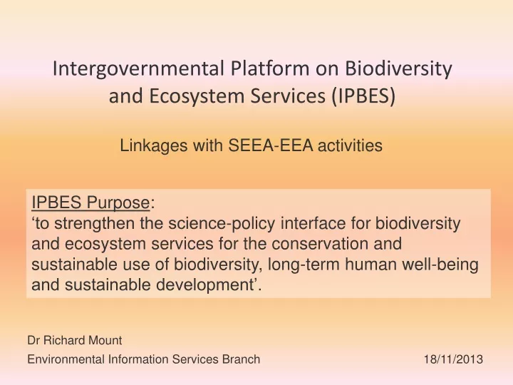 intergovernmental platform on biodiversity and ecosystem services ipbes