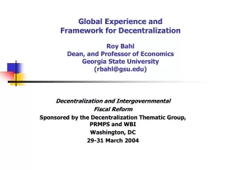 Decentralization and Intergovernmental  Fiscal Reform