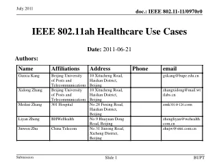 IEEE 802.11ah  Healthcare Use Cases