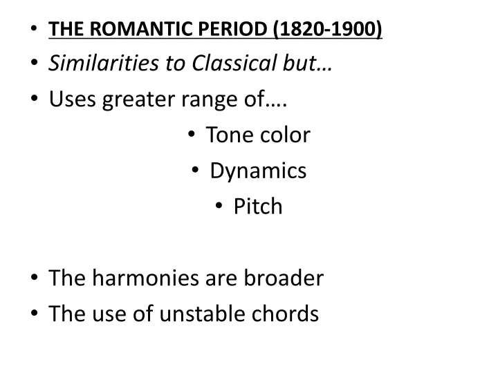 the romantic period 1820 1900 similarities