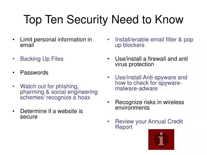 top ten security need to know