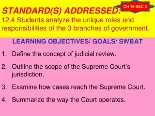 LEARNING OBJECTIVES/ GOALS/ SWBAT Define the concept of judicial review.