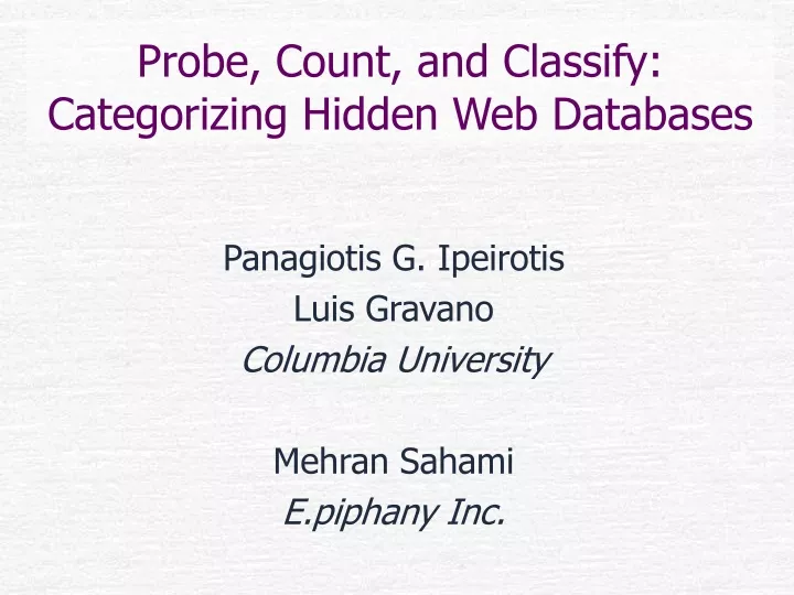 probe count and classify categorizing hidden web databases