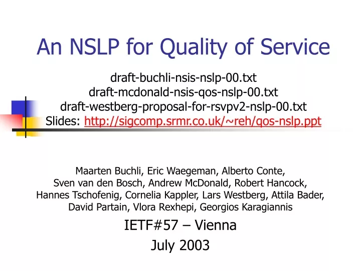 an nslp for quality of service draft buchli nsis