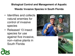 Biological Control and Management of Aquatic Weeds/ Invasive Species in South Florida