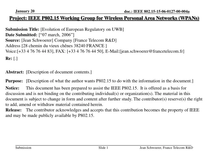 project ieee p802 15 working group for wireless