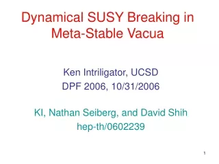 Dynamical SUSY Breaking in Meta-Stable Vacua