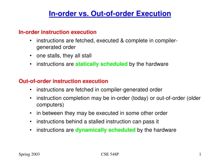 in order vs out of order execution
