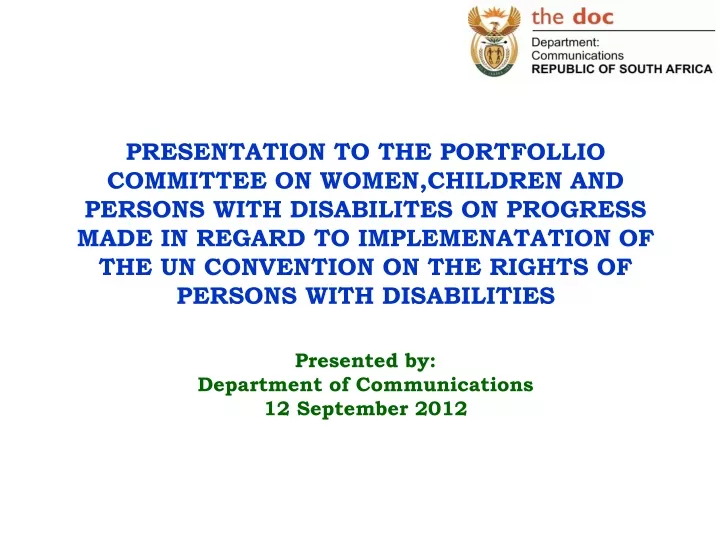 presentation to the portfollio committee on women