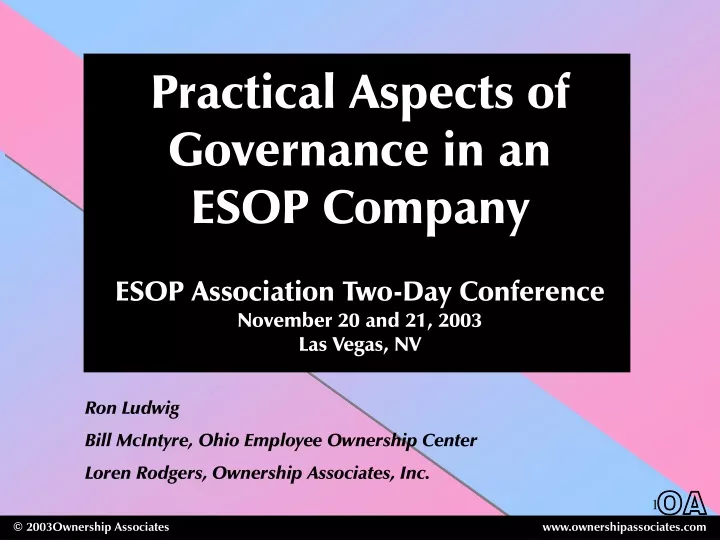 practical aspects of governance in an esop