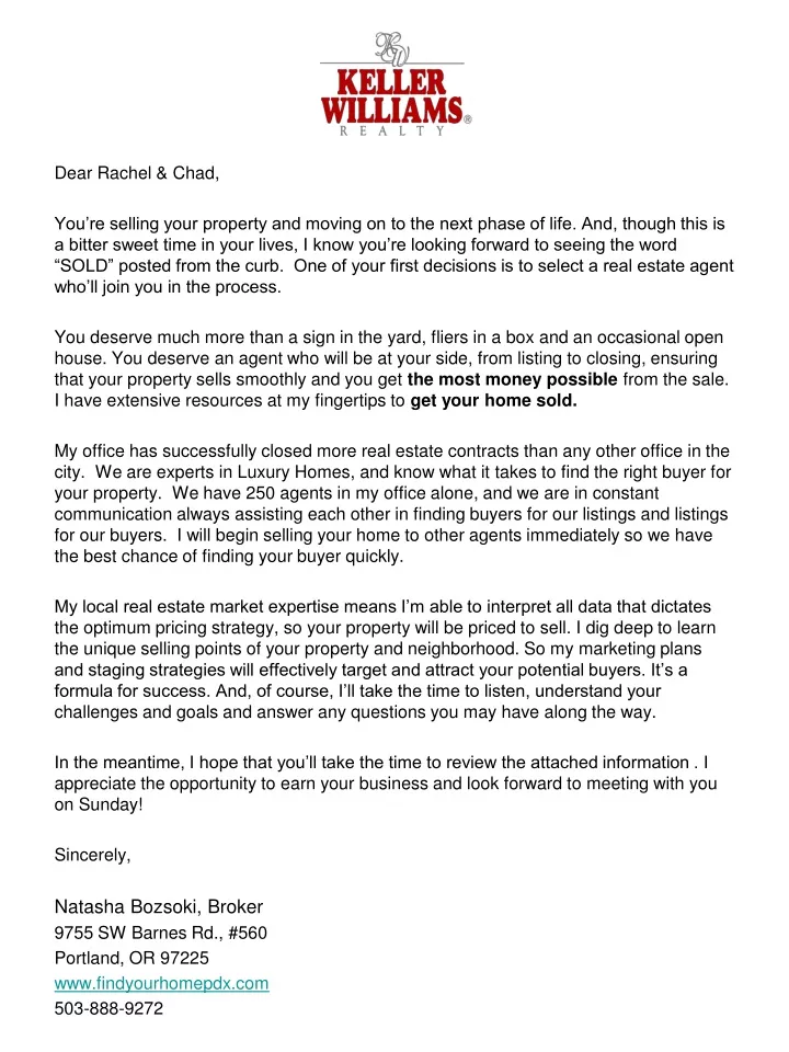 dear rachel chad you re selling your property