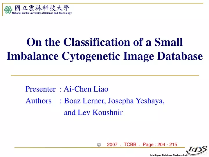 on the classification of a small imbalance cytogenetic image database