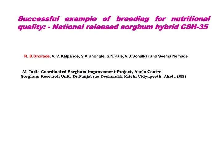 successful example of breeding for nutritional