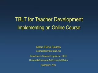 TBLT for Teacher Development  Implementing an Online Course