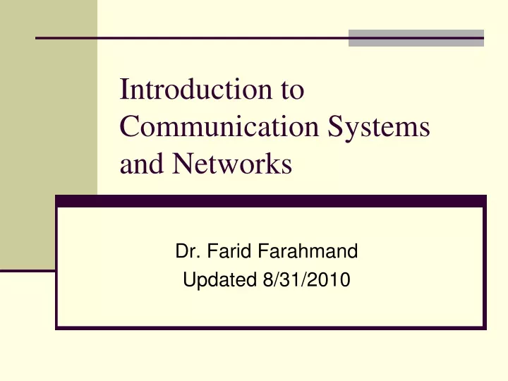 introduction to communication systems and networks