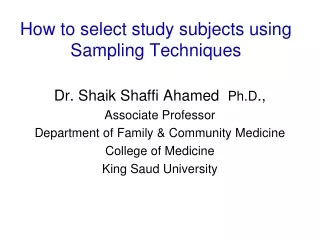 How to select study subjects using Sampling Techniques