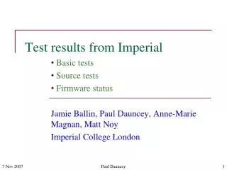 Test results from Imperial