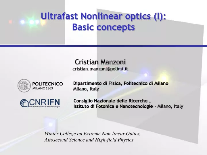ultrafast nonlinear optics i basic concepts