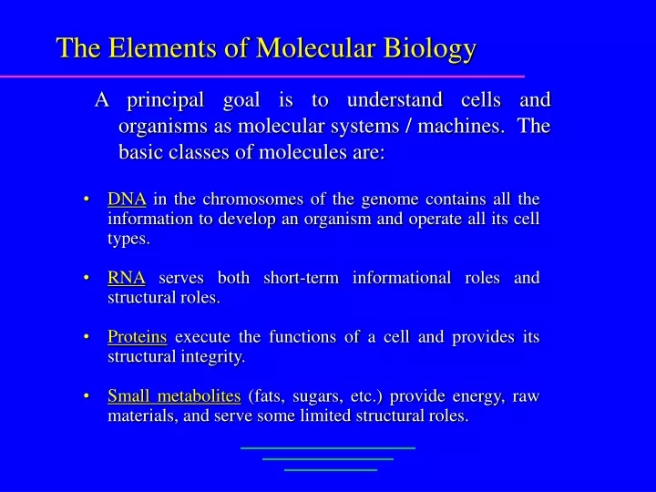 the elements of molecular biology