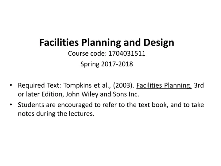 facilities planning and design course code