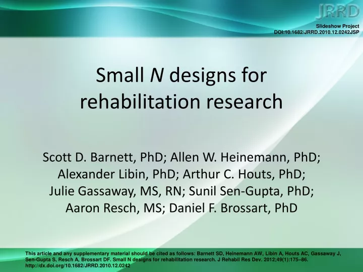 small n designs for rehabilitation research