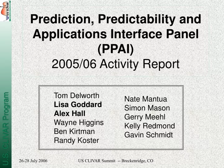 prediction predictability and applications interface panel ppai 2005 06 activity report