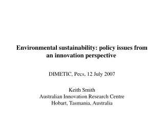 Environmental sustainability: policy issues from an innovation perspective