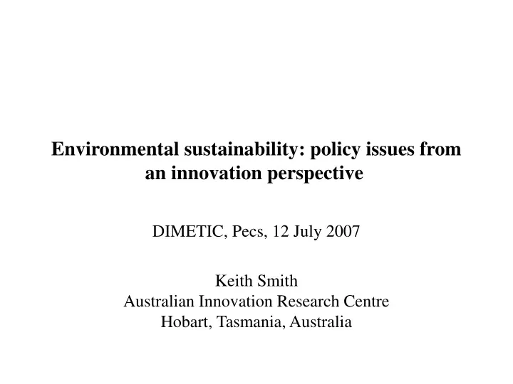 environmental sustainability policy issues from an innovation perspective