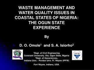 WASTE MANAGEMENT AND WATER QUALITY ISSUES IN COASTAL STATES OF NIGERIA: THE OGUN STATE EXPERIENCE