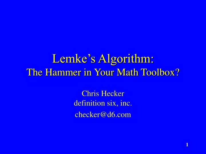 lemke s algorithm the hammer in your math toolbox