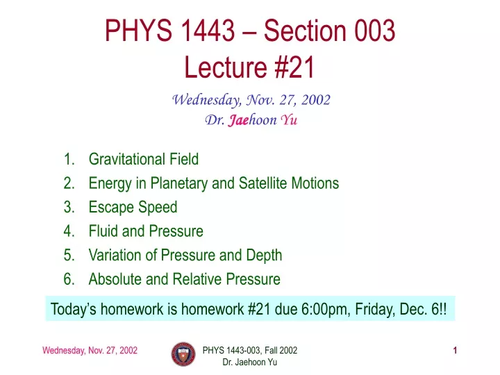 phys 1443 section 003 lecture 21
