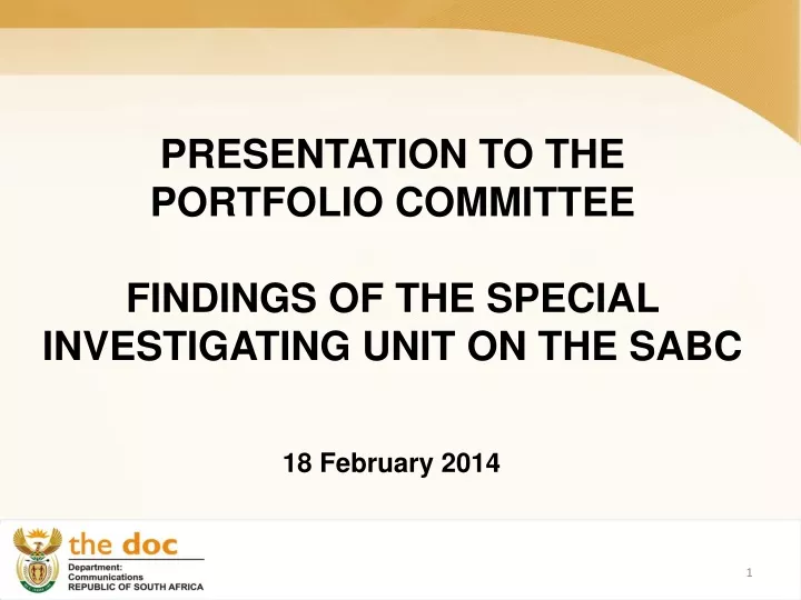 presentation to the portfolio committee findings