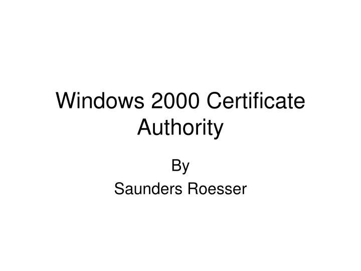 windows 2000 certificate authority