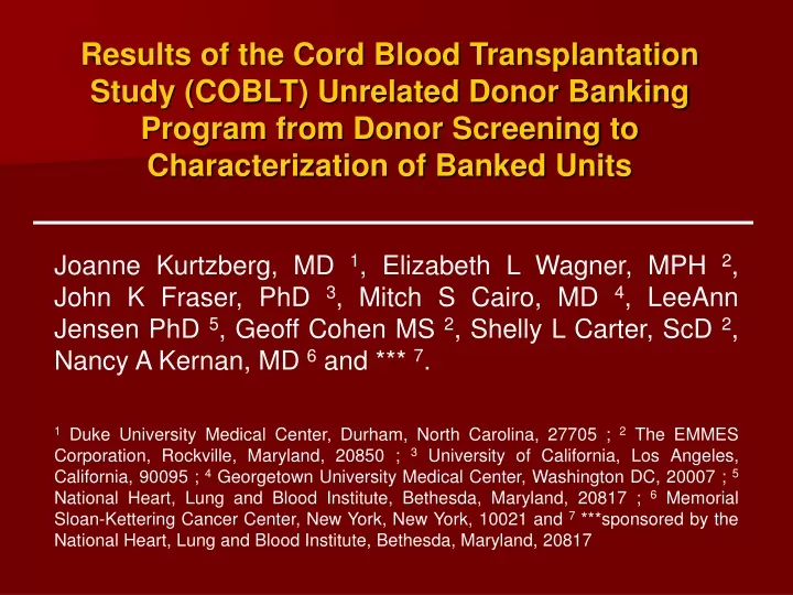 results of the cord blood transplantation study