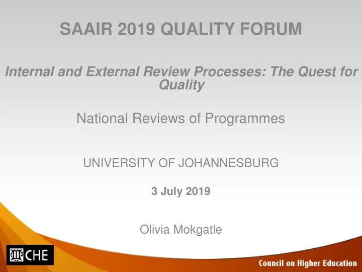 saair 2019 quality forum internal and external