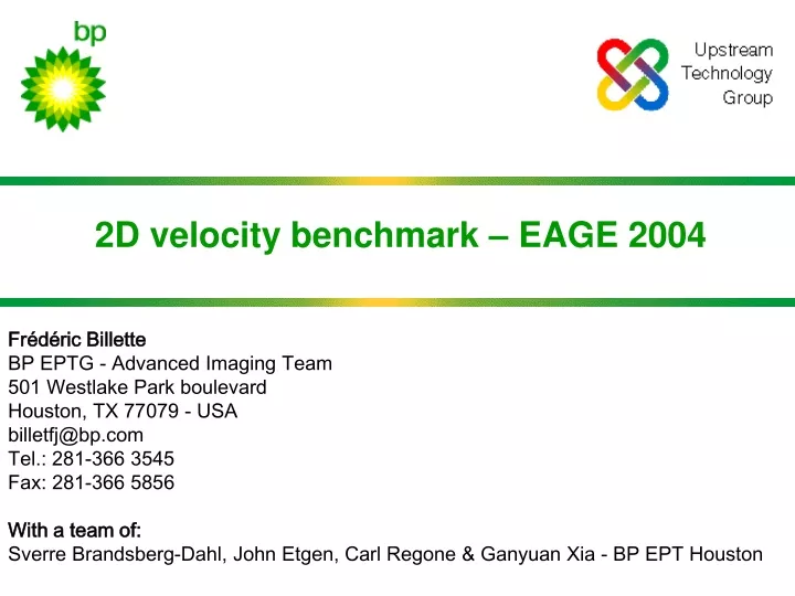 2d velocity benchmark eage 2004