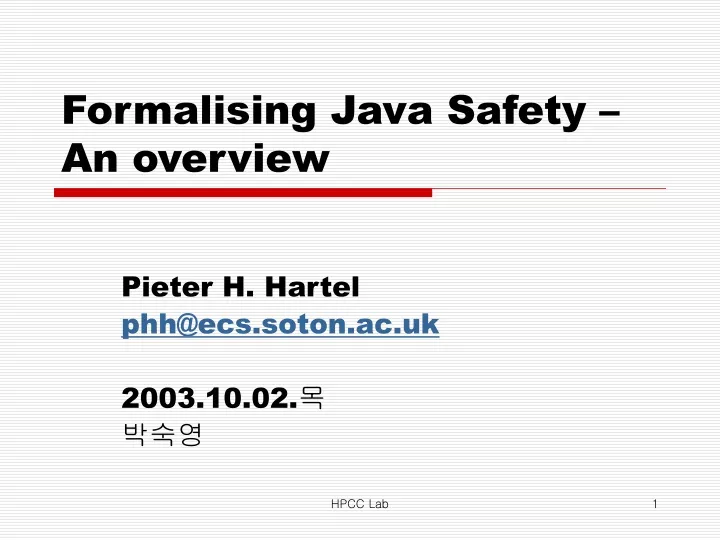 formalising java safety an overview