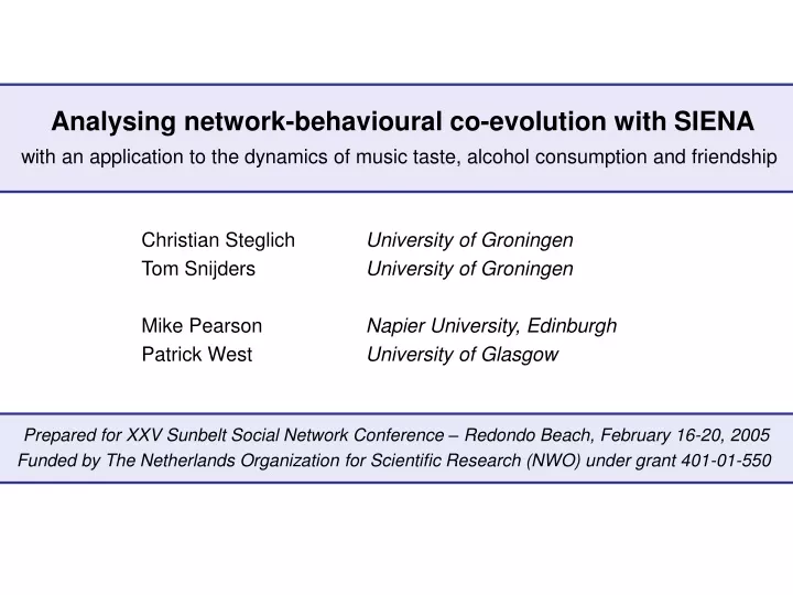 analysing network behavioural co evolution with