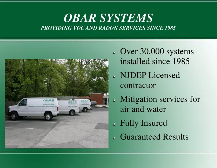 obar systems providing voc and radon services since 1985