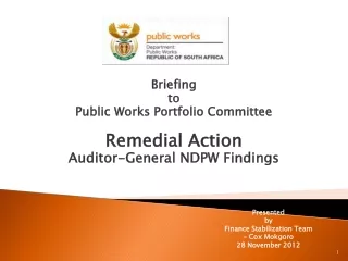 Briefing  to  Public Works Portfolio Committee Remedial Action  Auditor-General NDPW Findings