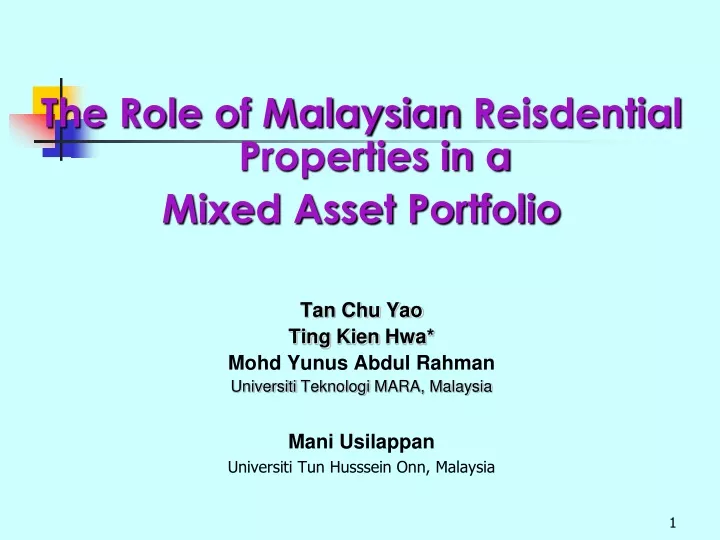 the role of malaysian reisdential properties