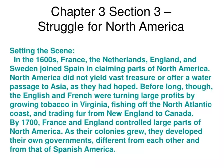 chapter 3 section 3 struggle for north america