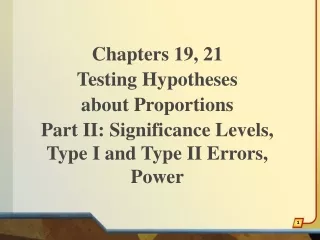 Chapters 19, 21 Testing Hypotheses about Proportions