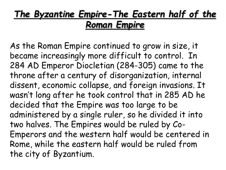 the byzantine empire the eastern half