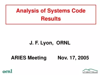 Analysis of Systems Code Results