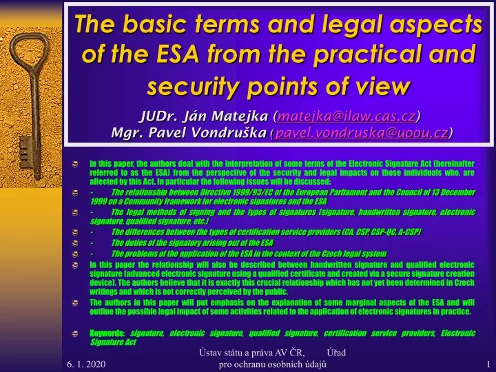 the basic terms and legal aspects of the esa from