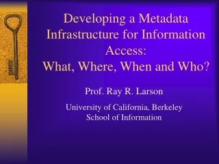 Developing a Metadata Infrastructure for Information Access: What, Where, When and Who?