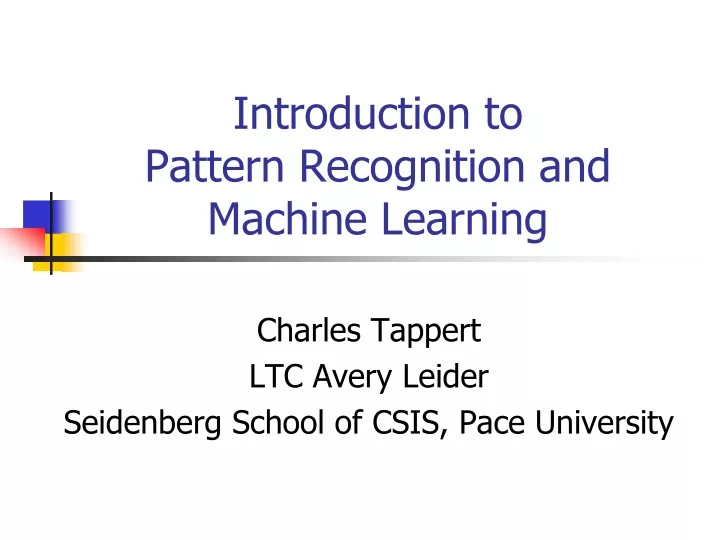 introduction to pattern recognition and machine learning
