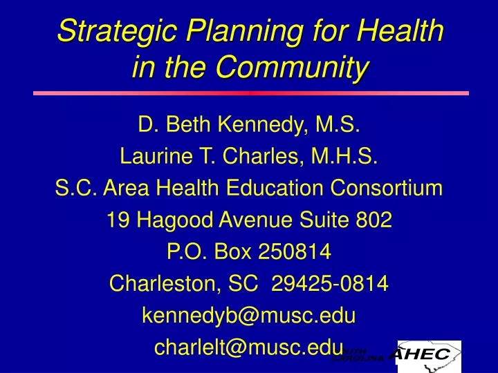 strategic planning for health in the community